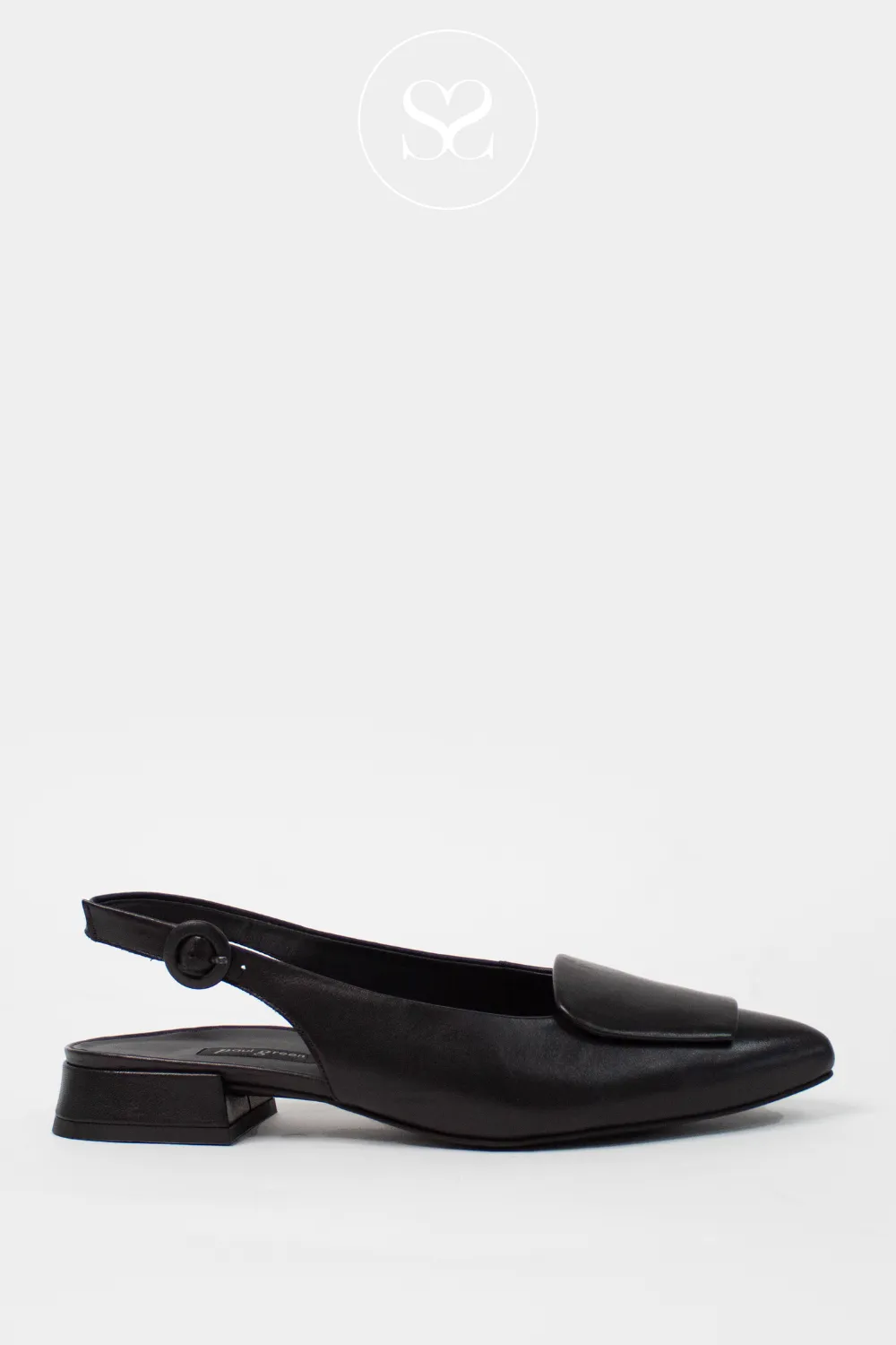PAUL GREEN 6090 BLACK LEATHER SLINGBACK BLOCK HEEL PUMPS