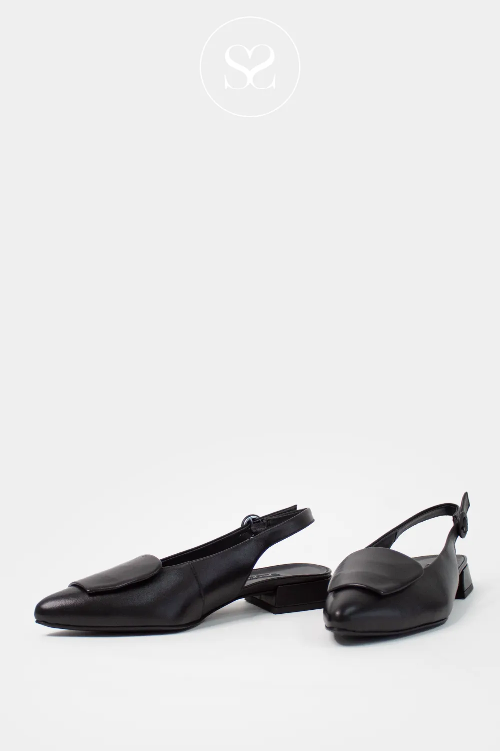 PAUL GREEN 6090 BLACK LEATHER SLINGBACK BLOCK HEEL PUMPS