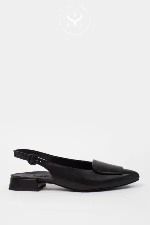 PAUL GREEN 6090 BLACK LEATHER SLINGBACK BLOCK HEEL PUMPS