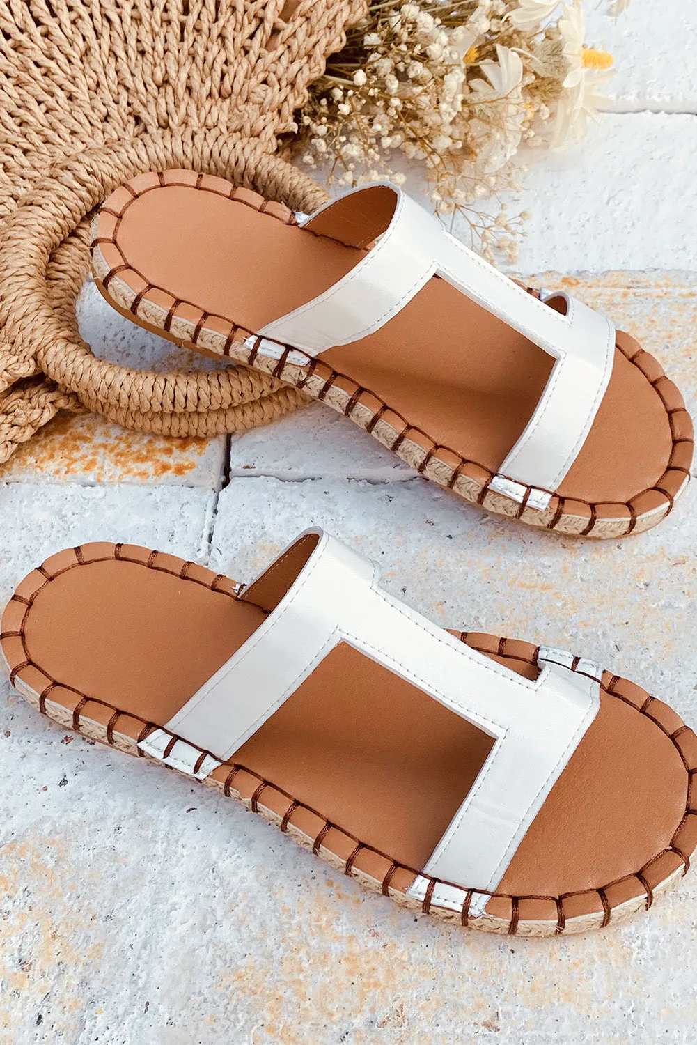 White Leather Slip-on Sandals