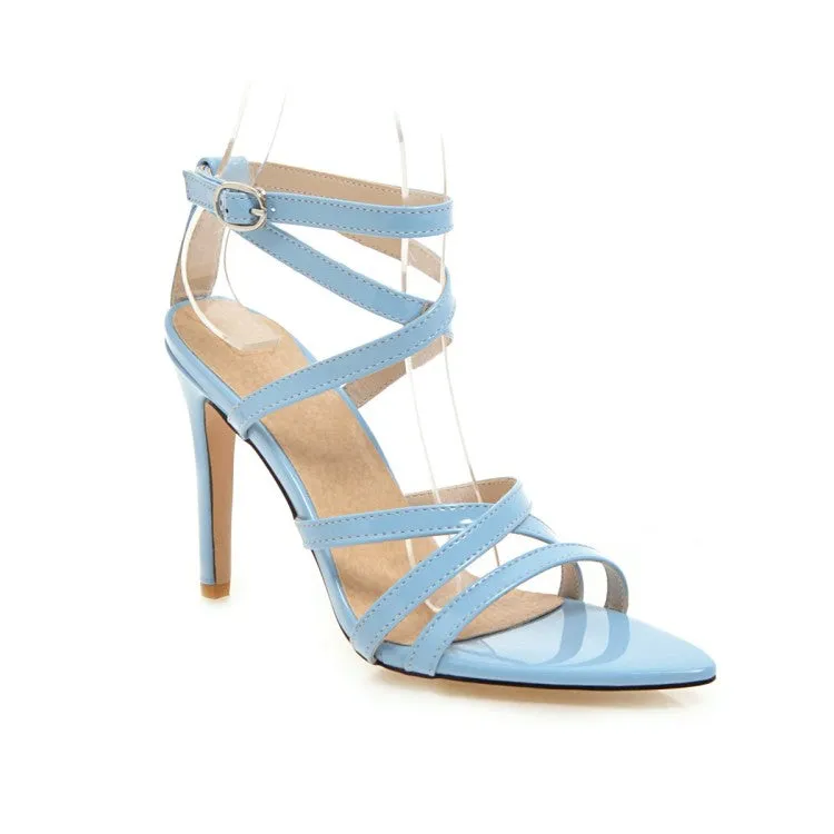Women's Solid Color Pointed Toe Tie Stiletto High Heel Sandals