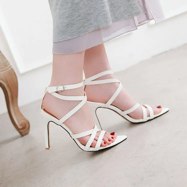 Women's Solid Color Pointed Toe Tie Stiletto High Heel Sandals