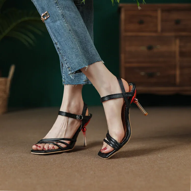 Women's Solid Color Straps Stiletto High Heel Sandals