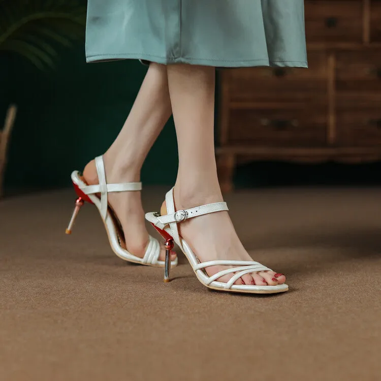 Women's Solid Color Straps Stiletto High Heel Sandals