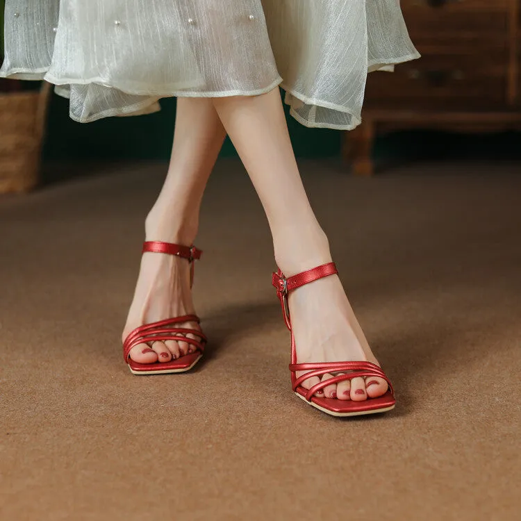 Women's Solid Color Straps Stiletto High Heel Sandals