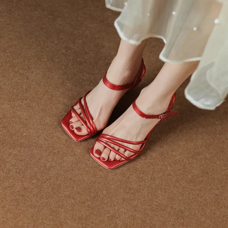 Women's Solid Color Straps Stiletto High Heel Sandals