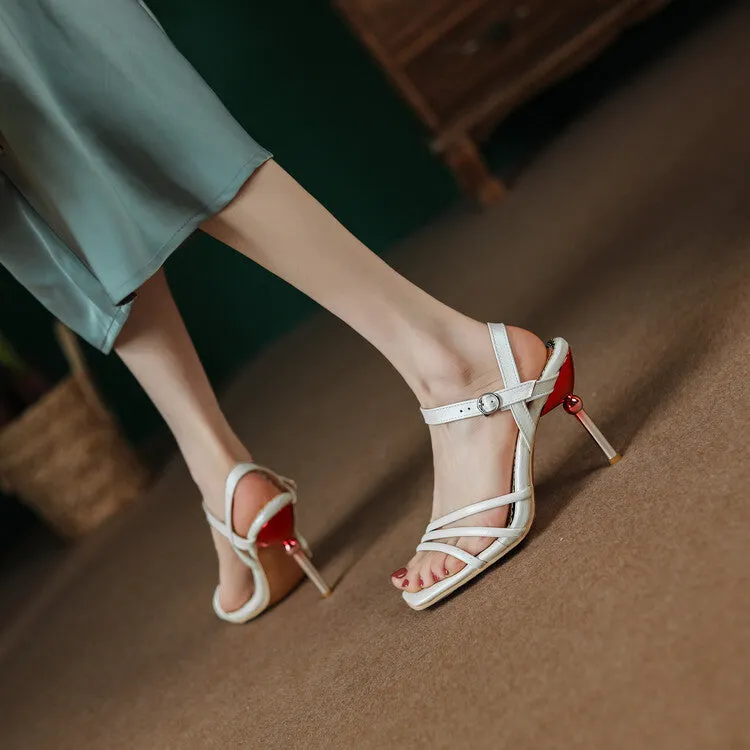 Women's Solid Color Straps Stiletto High Heel Sandals