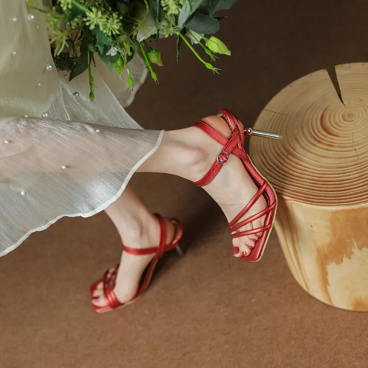 Women's Solid Color Straps Stiletto High Heel Sandals