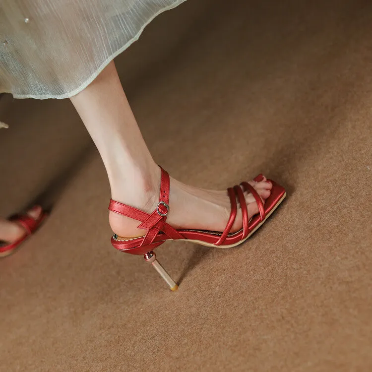 Women's Solid Color Straps Stiletto High Heel Sandals