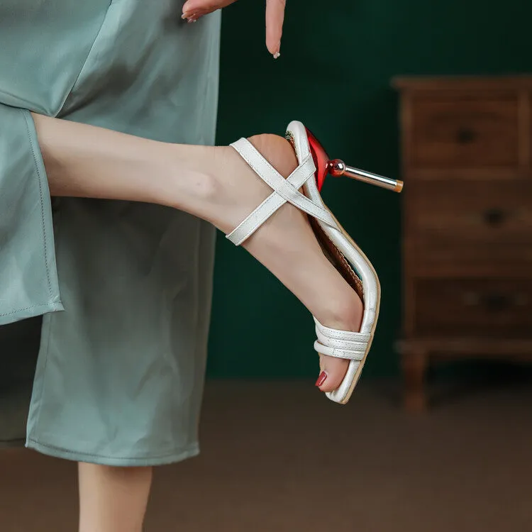 Women's Solid Color Straps Stiletto High Heel Sandals