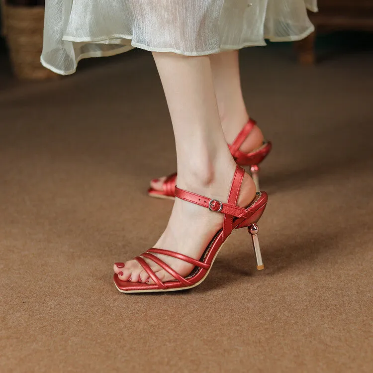 Women's Solid Color Straps Stiletto High Heel Sandals