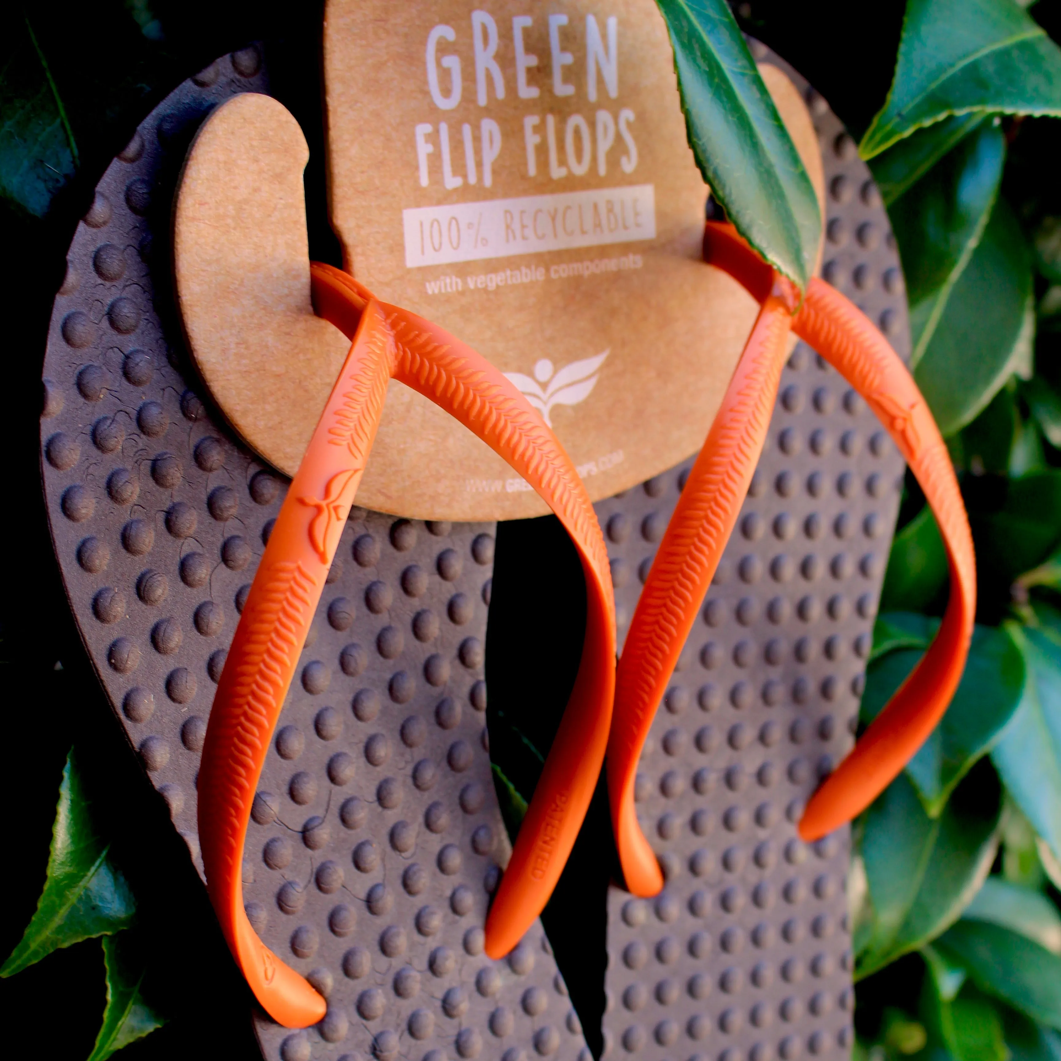 Women's Sustainable Flip Flops Brown with Orange Straps