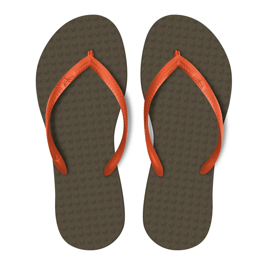 Women's Sustainable Flip Flops Brown with Orange Straps