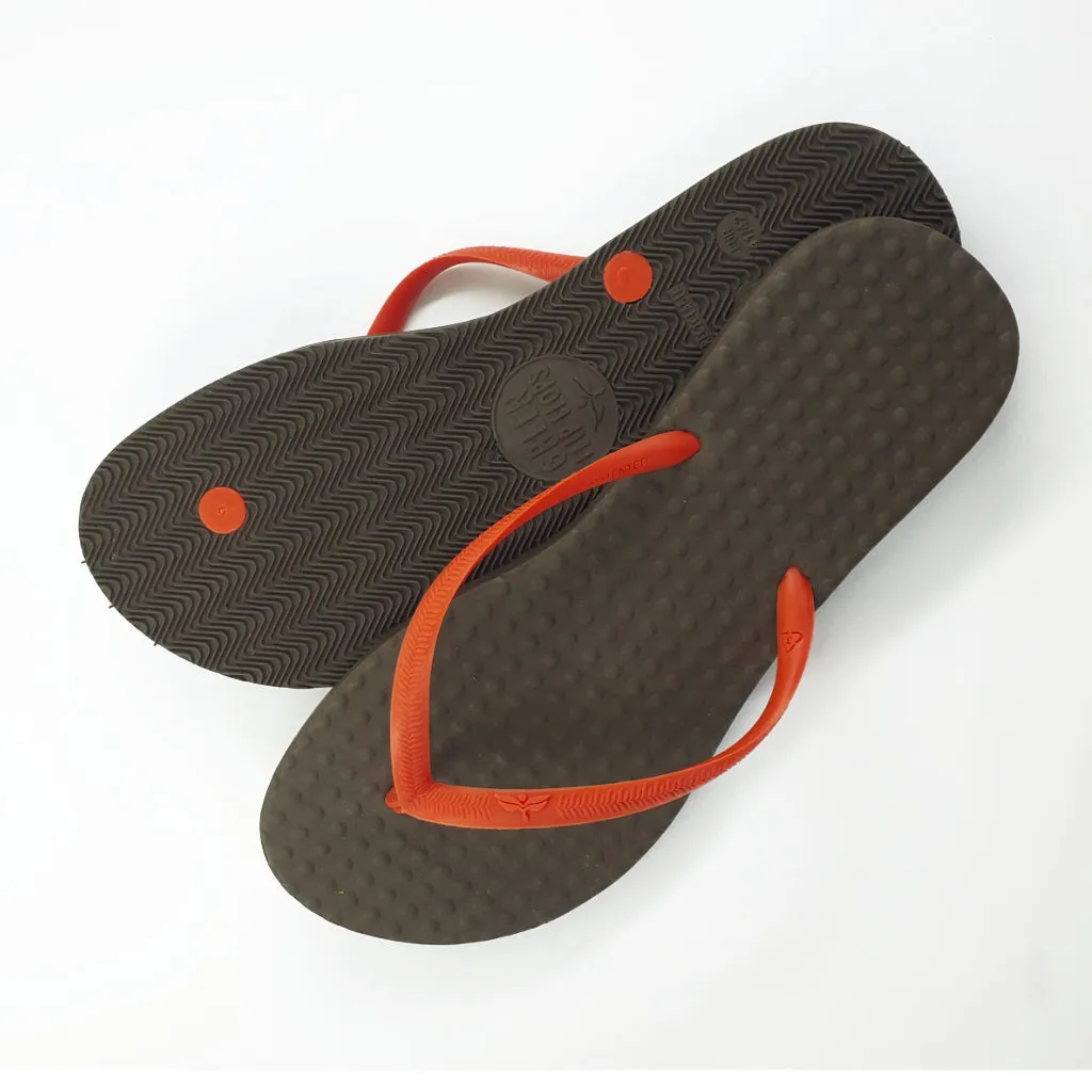 Women's Sustainable Flip Flops Brown with Orange Straps