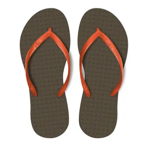 Women's Sustainable Flip Flops Brown with Orange Straps