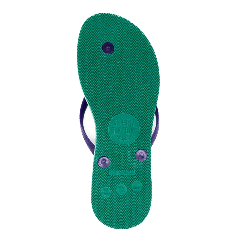 Women's Sustainable Flip Flops Emerald with Purple Straps