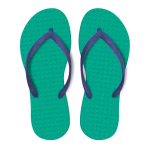 Women's Sustainable Flip Flops Emerald with Purple Straps
