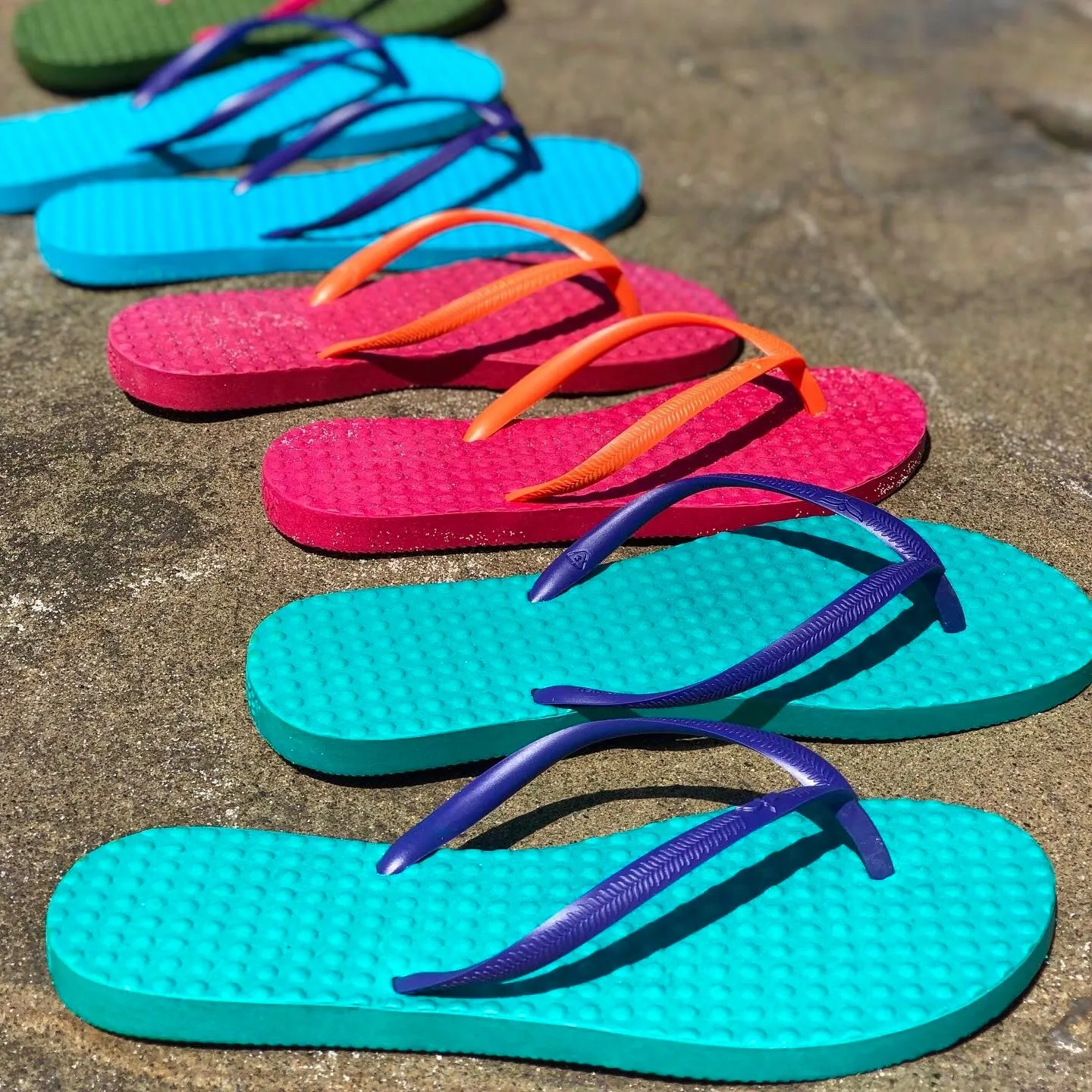 Women's Sustainable Flip Flops Emerald with Purple Straps