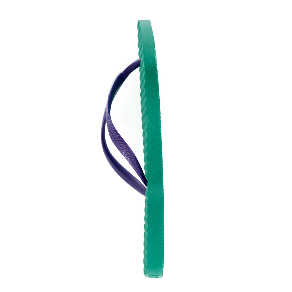 Women's Sustainable Flip Flops Emerald with Purple Straps