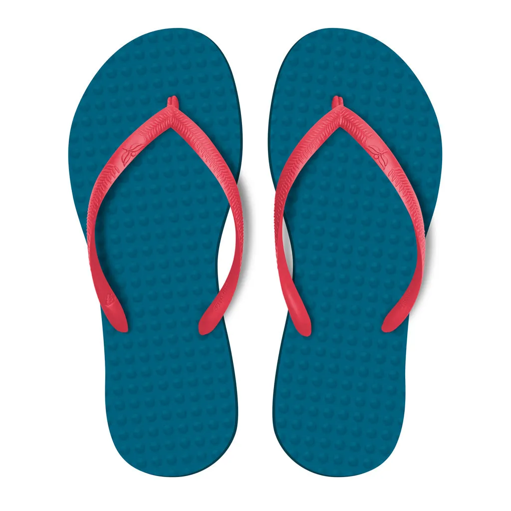 Women's Sustainable Flip Flops Navy with Watermelon Straps