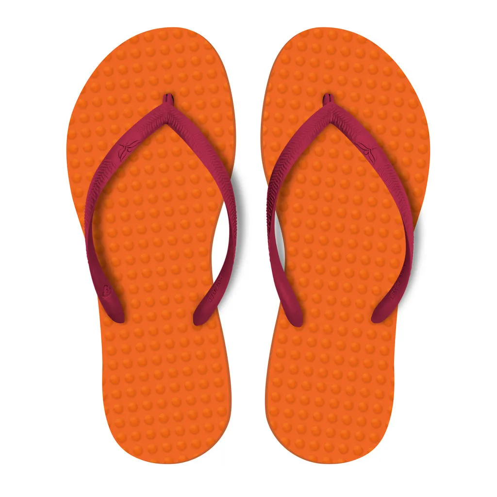 Women's Sustainable Flip Flops Orange with Fuchsia Straps