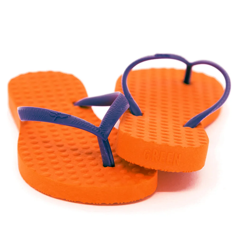 Women's Sustainable Flip Flops Orange with Purple Straps