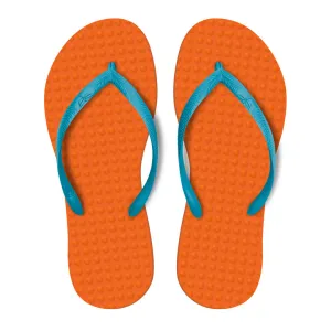 Women's Sustainable Flip Flops Orange with Turquoise Straps