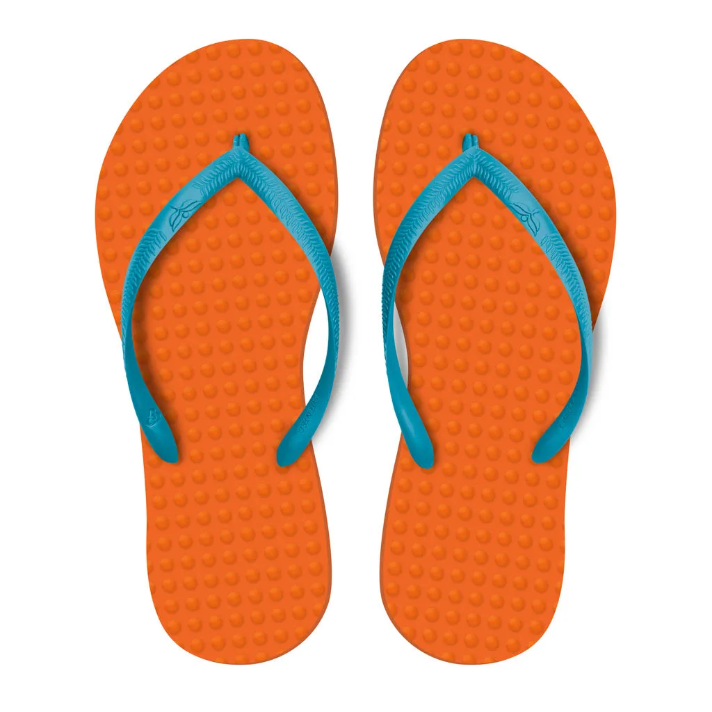 Women's Sustainable Flip Flops Orange with Turquoise Straps