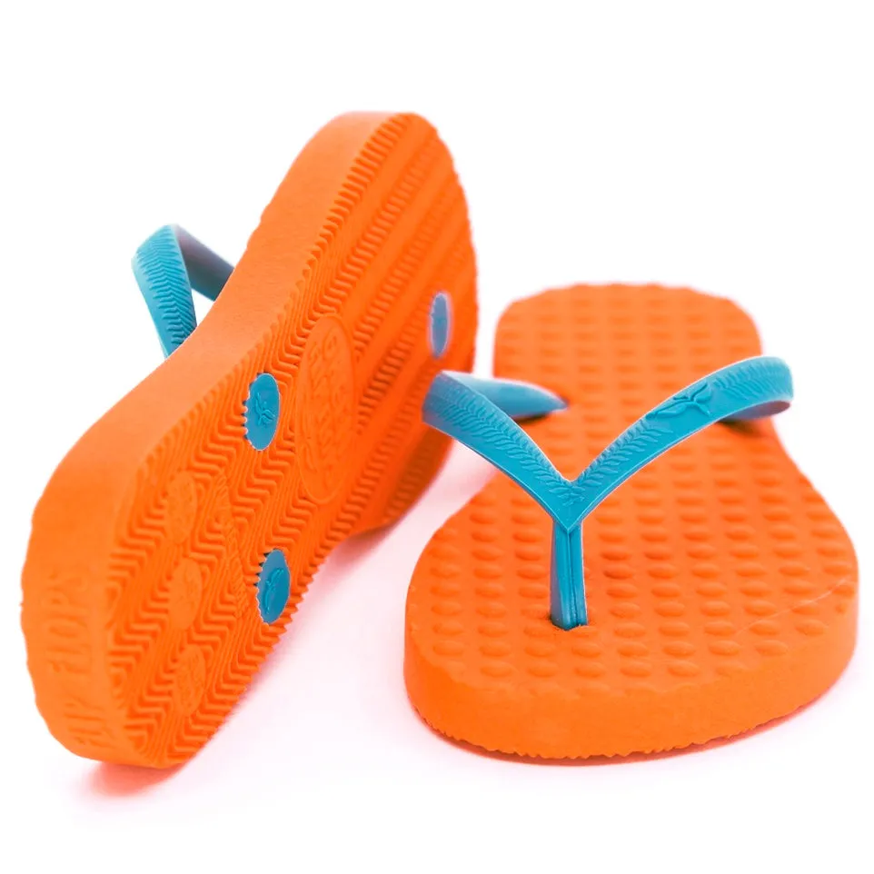 Women's Sustainable Flip Flops Orange with Turquoise Straps