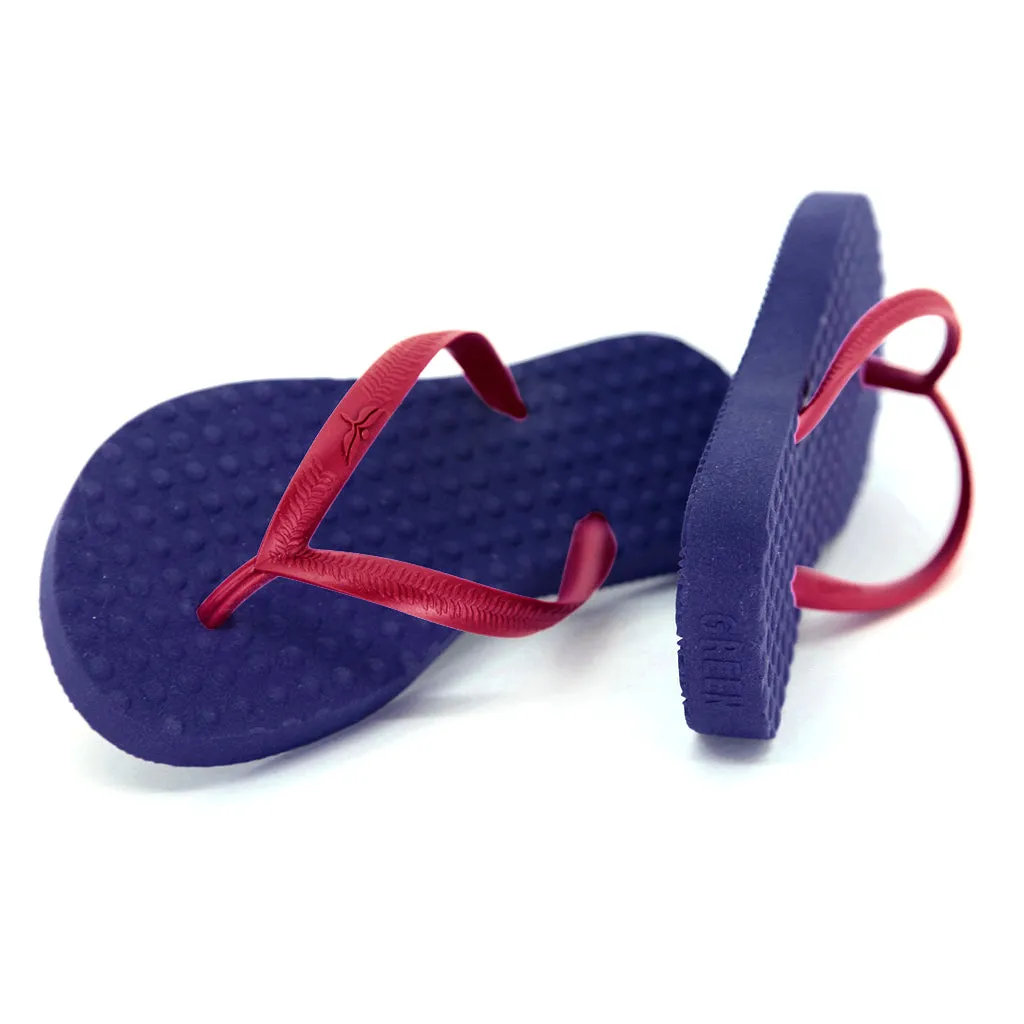 Women's Sustainable Flip Flops Purple with Fuchsia Straps