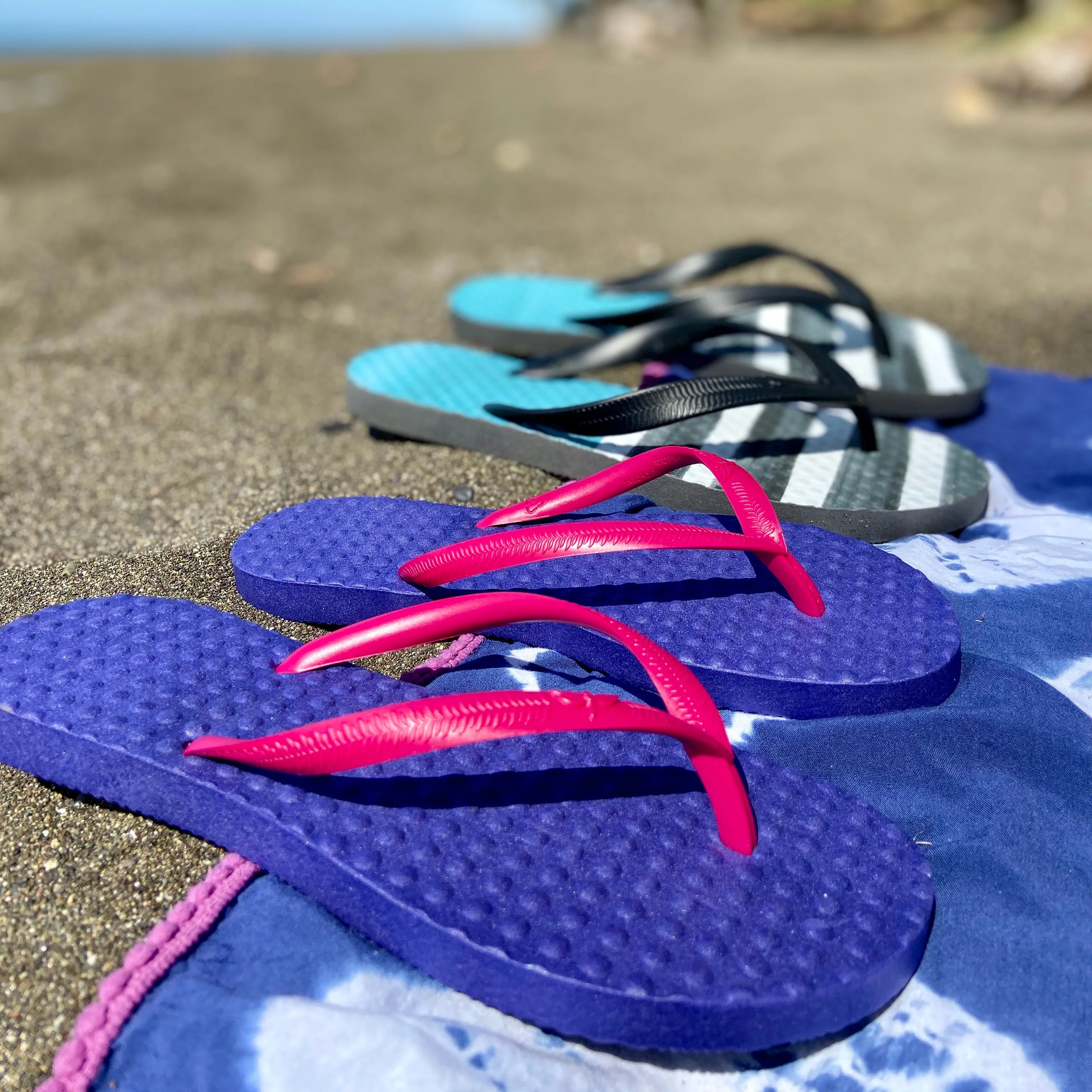 Women's Sustainable Flip Flops Purple with Fuchsia Straps