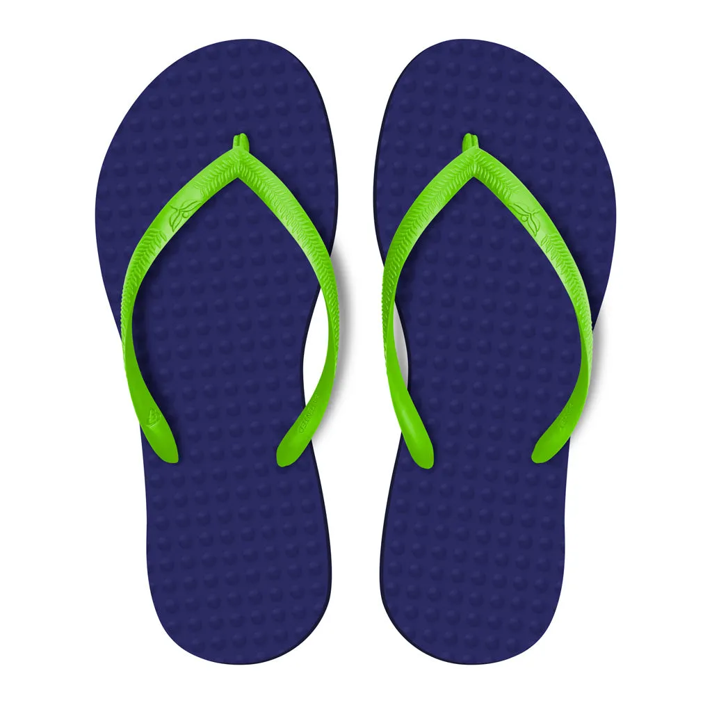 Women's Sustainable Flip Flops Purple with Lemon Straps