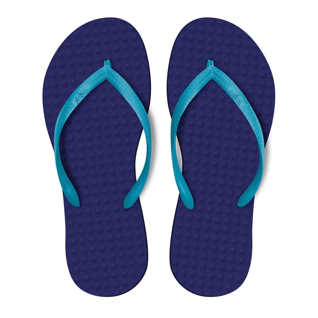 Women's Sustainable Flip Flops Purple with Turquoise Straps
