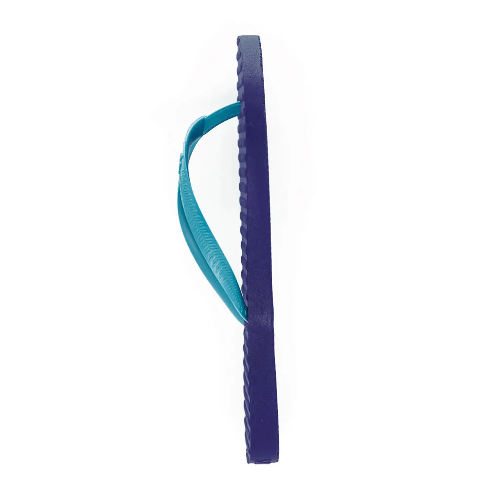 Women's Sustainable Flip Flops Purple with Turquoise Straps