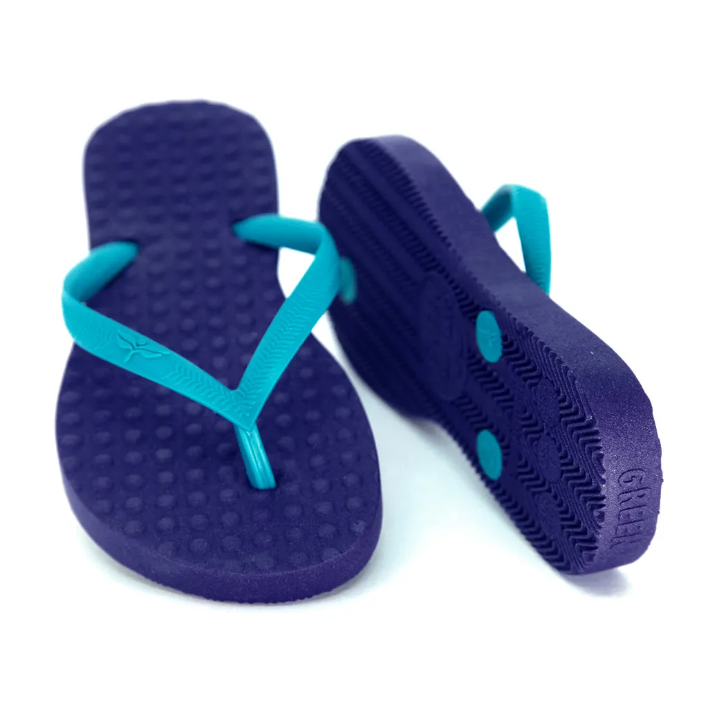 Women's Sustainable Flip Flops Purple with Turquoise Straps