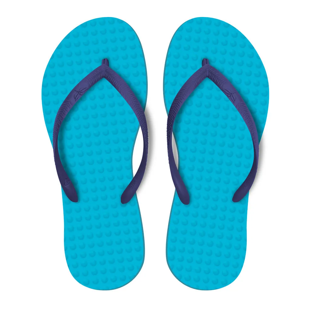 Women's Sustainable Flip Flops Turquoise with Purple Straps