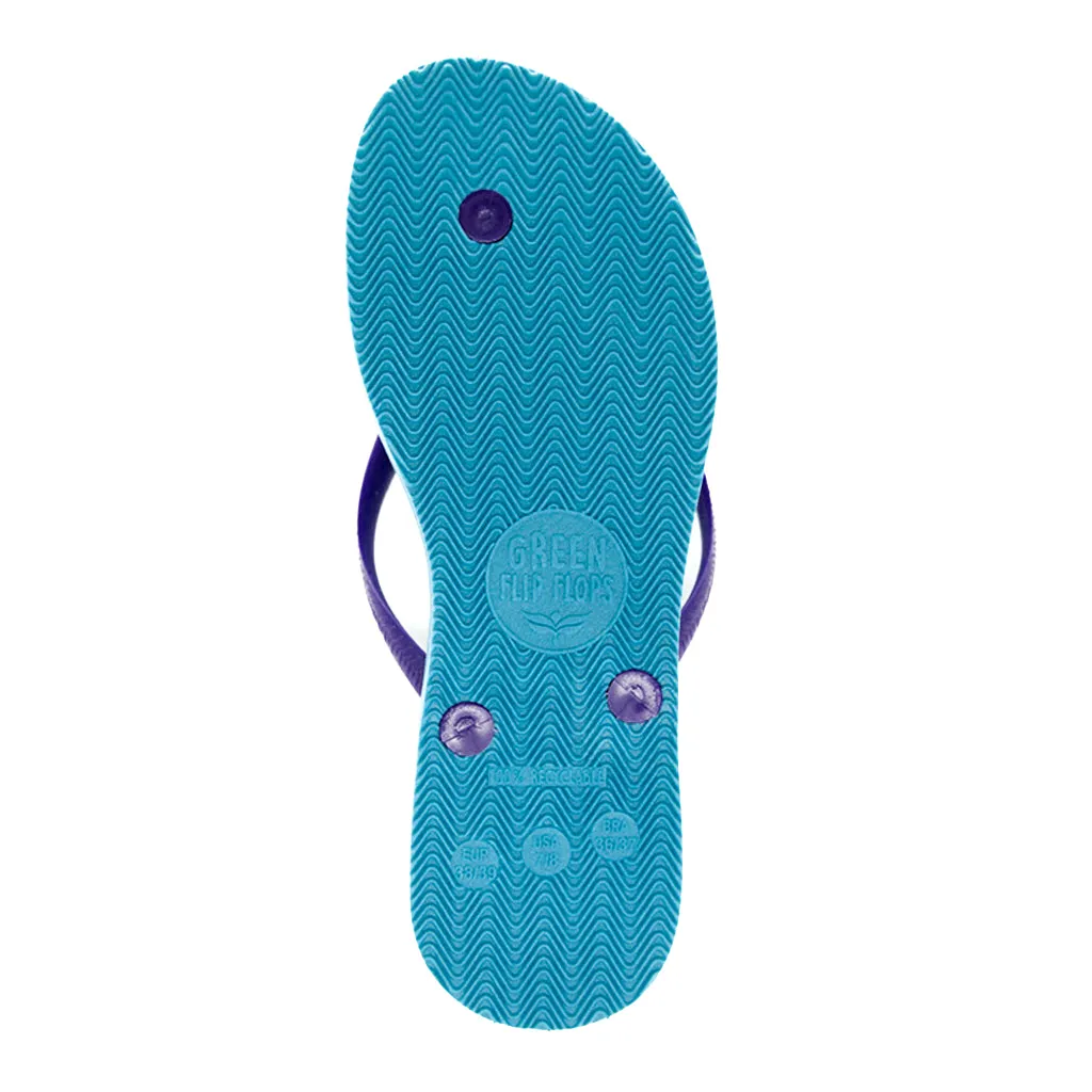 Women's Sustainable Flip Flops Turquoise with Purple Straps