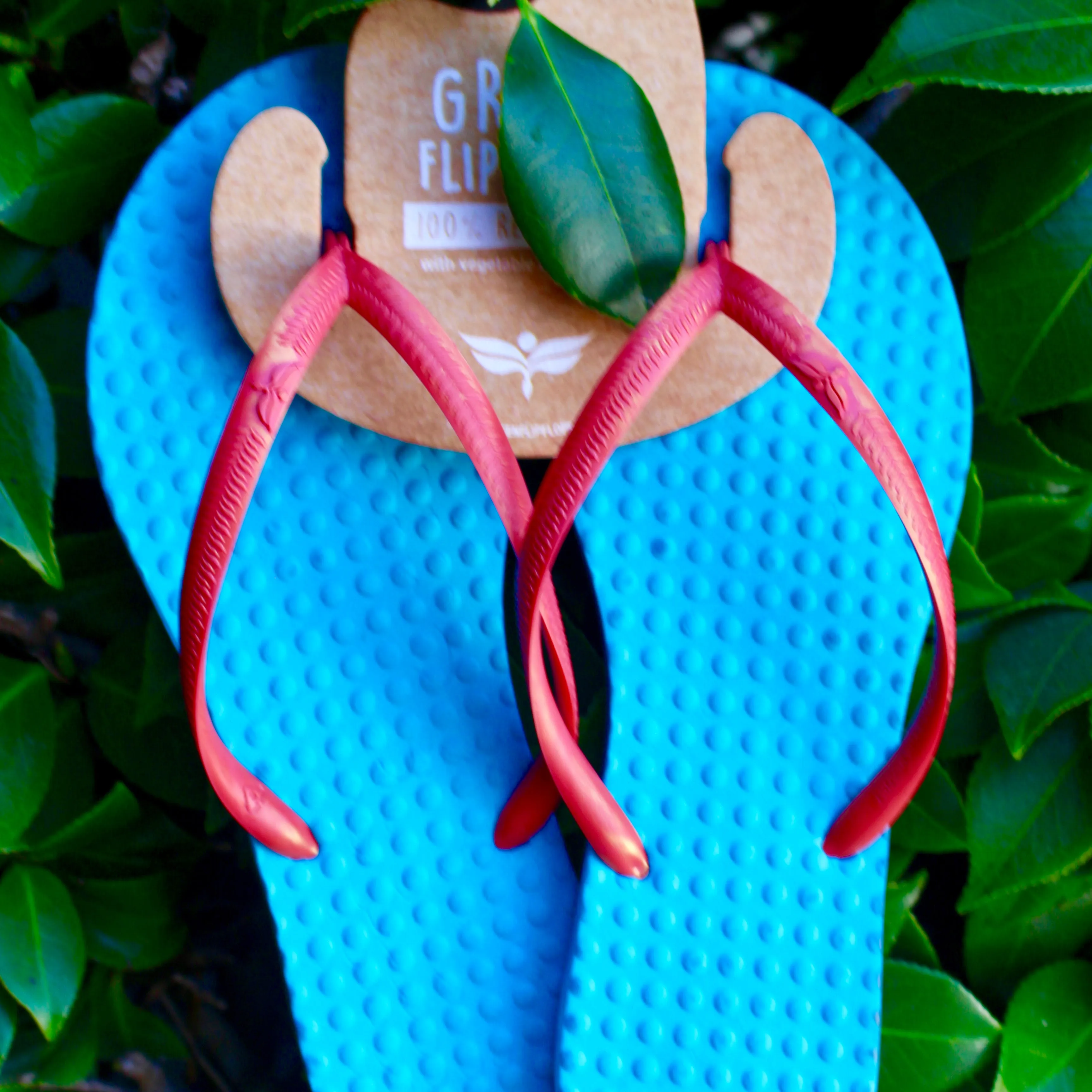 Women's Sustainable Flip Flops Turquoise with Watermelon Straps
