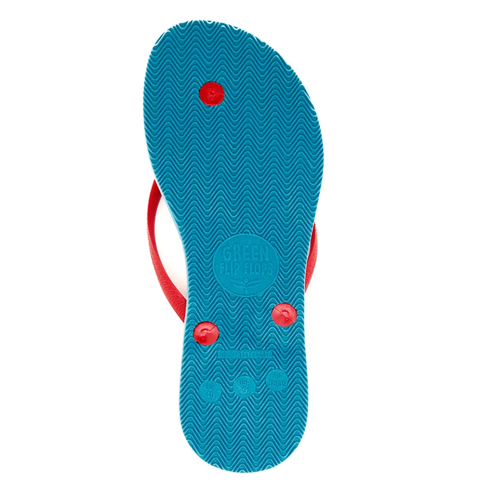 Women's Sustainable Flip Flops Turquoise with Watermelon Straps