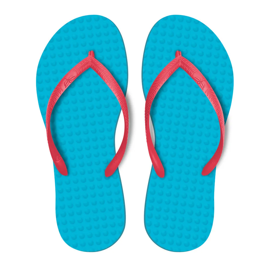 Women's Sustainable Flip Flops Turquoise with Watermelon Straps