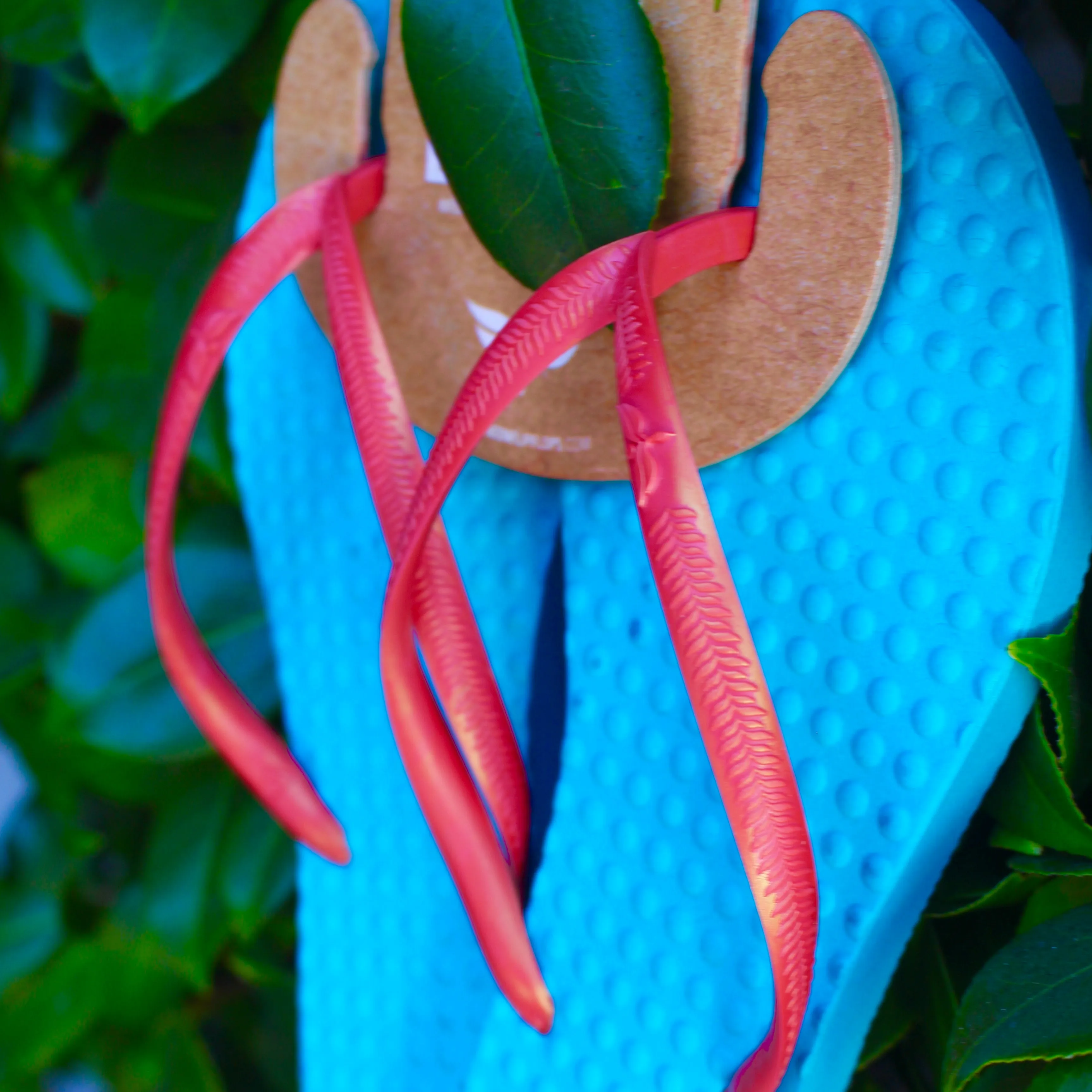 Women's Sustainable Flip Flops Turquoise with Watermelon Straps