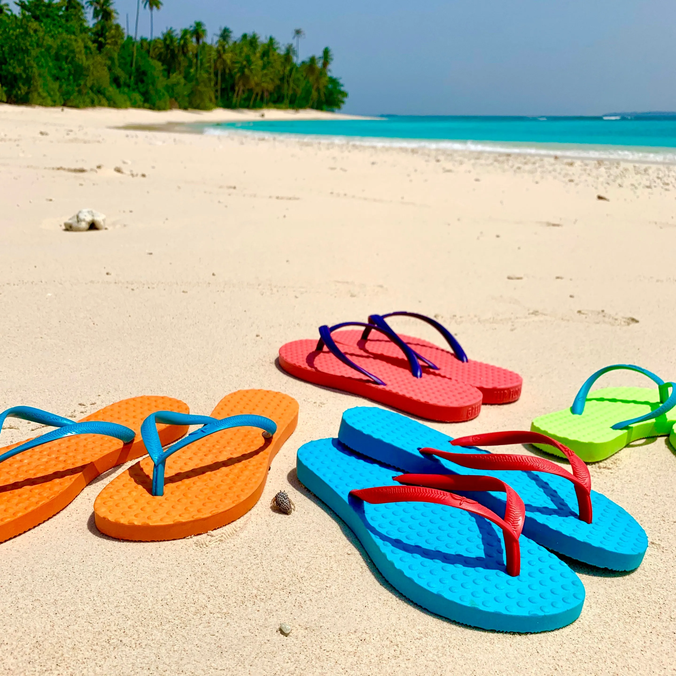 Women's Sustainable Flip Flops Turquoise with Watermelon Straps