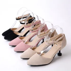Women's's High Heels Suede Ankle Strap Pearls Spool Heel Stiletto Sandals